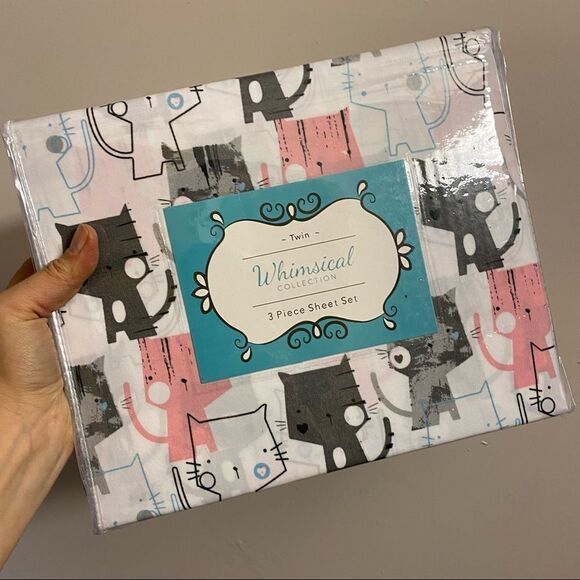 Microfiber Whimsical Cat kitty Printed Sheets Elite Home Products 3 Piece Set - Picture 2 of 5